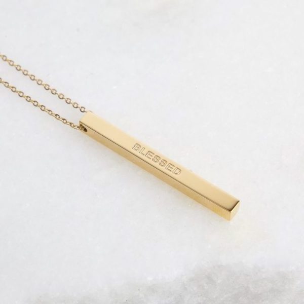 Inspire stainless steel jewelry 18k gold plated bar necklace Blessed Vertical Pendant Necklace with deep engrave unisex gift