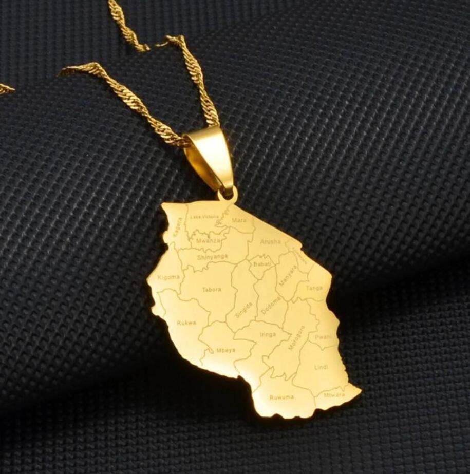 Inspire jewelry Minimalist Tanzania Map With Names Of Cities Pendant Necklace18K Gold Plated Steel Jewelry Perfect Gift For Him