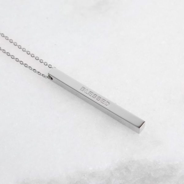 Inspire stainless steel jewelry 18k gold plated bar necklace Blessed Vertical Pendant Necklace with deep engrave unisex gift