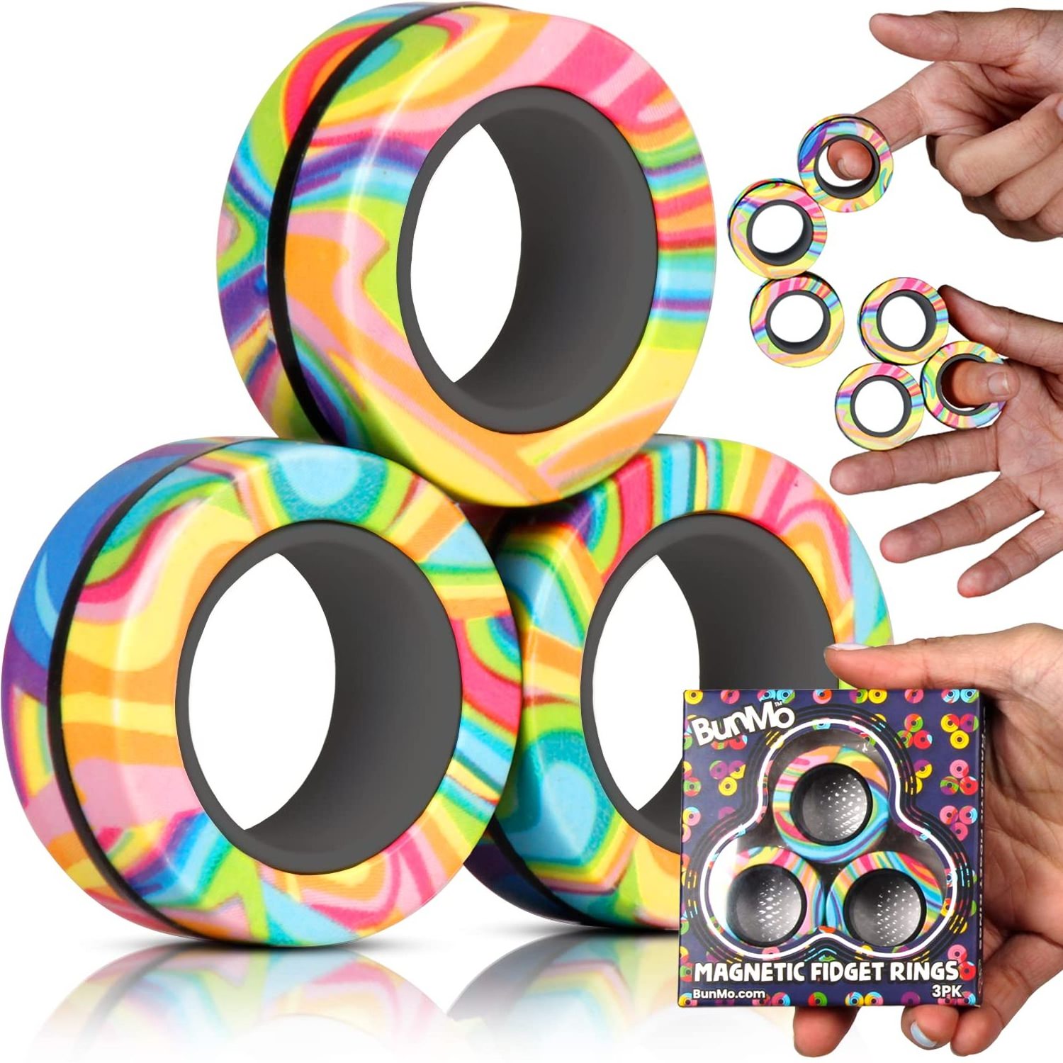 Magnetic Rings AntiStress Fidget Toy 3pcs Magic Ring Tool Bracelet Finger Spinner Rainbow Color Kids Adult Decompression Toy