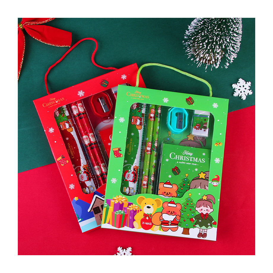 Factory Wholesale Custom Christmas Pencils Eraser School Supplies Kids Gift Box Stationery Set For Children Gift