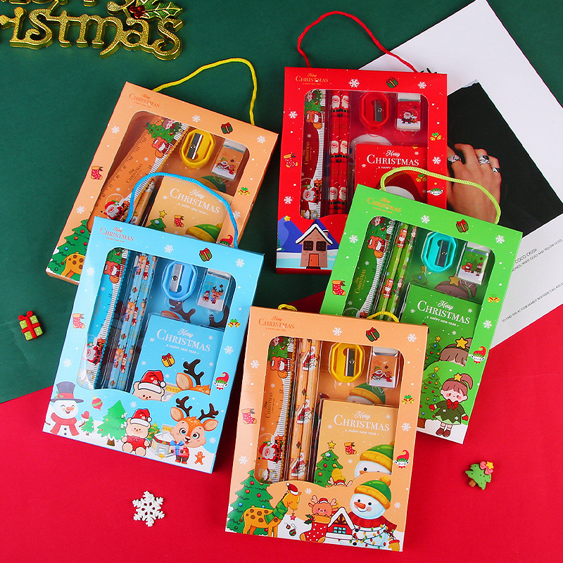 Factory Wholesale Custom Christmas Pencils Eraser School Supplies Kids Gift Box Stationery Set For Children Gift