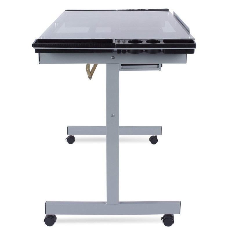 Glass Top drafting table adjustable drawing desk studio and home functional art craft table