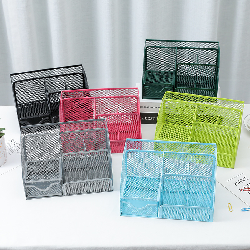 Luxury Multifunctional Storage Pen Holder Metal Mesh Desk Organizer Set Office Or Home