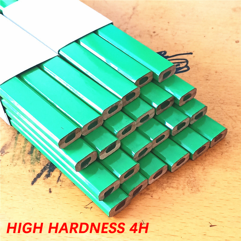 4H High Hardness Woodworking Pencil Black Black Core Special Hard Surface Marking Ceramic Tile Stone Special Flat Head Pencil