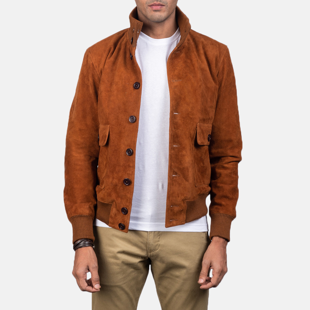 Latest New Design Brown Suede Men Leather Jacket / Fully Customized Sheep Skin Leather Jacket / Leather Jacket With Buttons