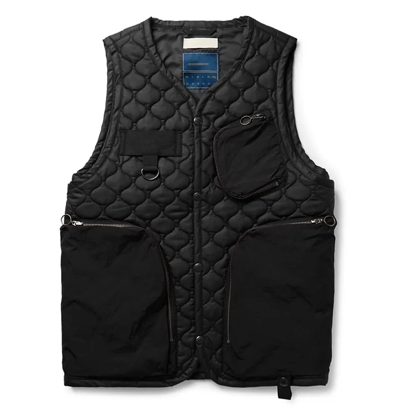 Winter Pockets Quilted Cotton Nylon Utility Vest For Men Custom Streetwear Down Waistcoat Cargo Gilet Vest