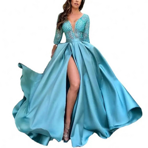 Custom One Shoulder Shining Sequin Party Matric Farewell Dresses Evening High Slit Full Length Maxi Women Evening Dresses