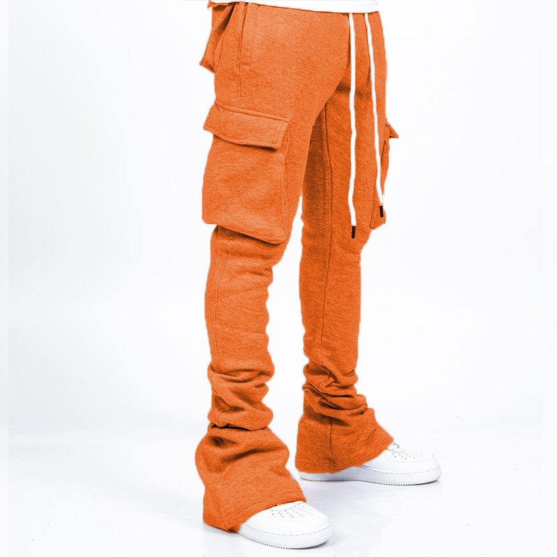 Custom Blank Stacked Joggers Flare Sweatpants Men Design With Pocket Street Wear Sweatpants Jogging Cargo Trousers Track Pants