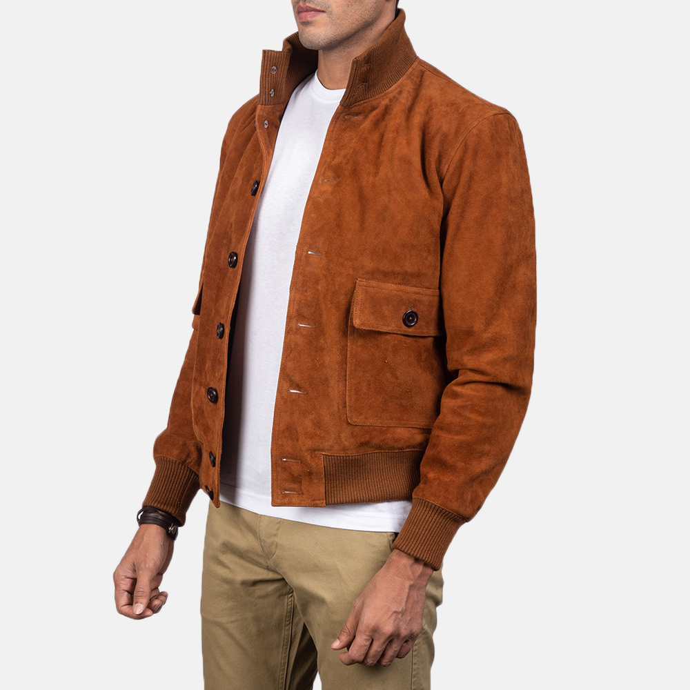 Latest New Design Brown Suede Men Leather Jacket / Fully Customized Sheep Skin Leather Jacket / Leather Jacket With Buttons