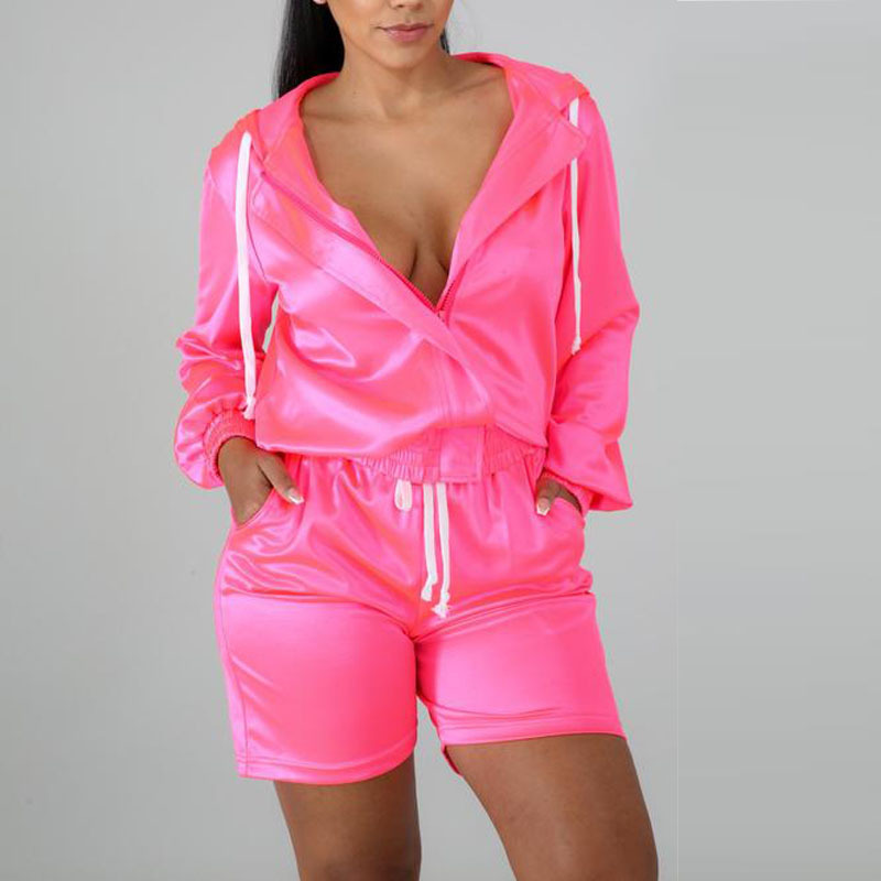 Custom Hot Pink Top Design Tracksuit For Womens Sweat Suits Long Sleeve Crop Top Blank Tracksuits