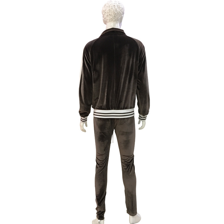 Custom Vintage Stripes Blank Velour Tracksuit For Mens