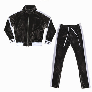 Custom Vintage Stripes Blank Velour Tracksuit For Mens