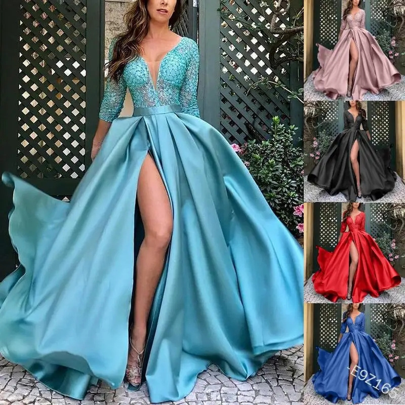 Custom One Shoulder Shining Sequin Party Matric Farewell Dresses Evening High Slit Full Length Maxi Women Evening Dresses