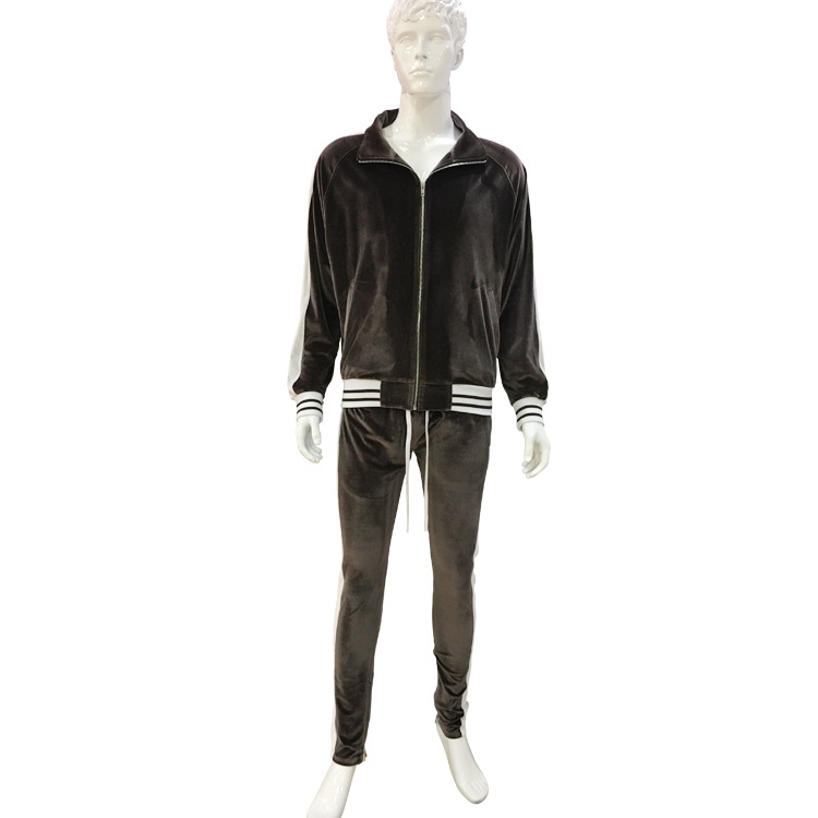 Custom Vintage Stripes Blank Velour Tracksuit For Mens