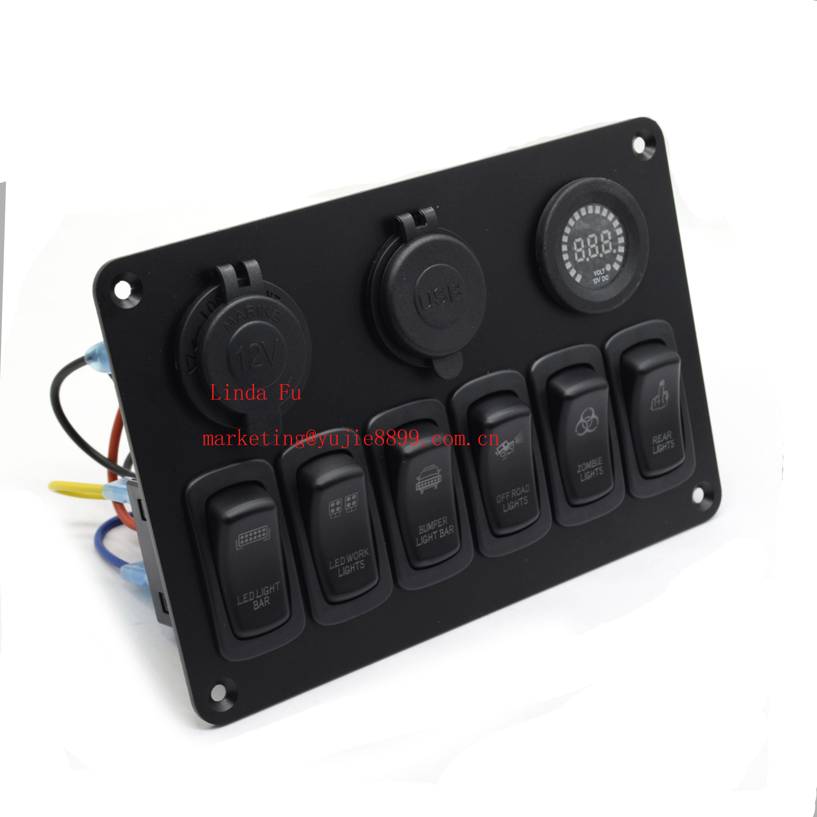 12V/24V Rocker Switch Panel For Truck Camper RV Yacht Marine Car 6 Gang Dual USB Slot Socket Digital Voltmeter Voltage Display