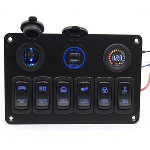 Dc 12V 24V 6 Gang Marine Boat 4.2A Dual USB Car Charger color voltmeter Aluminum push on off Switch Panel