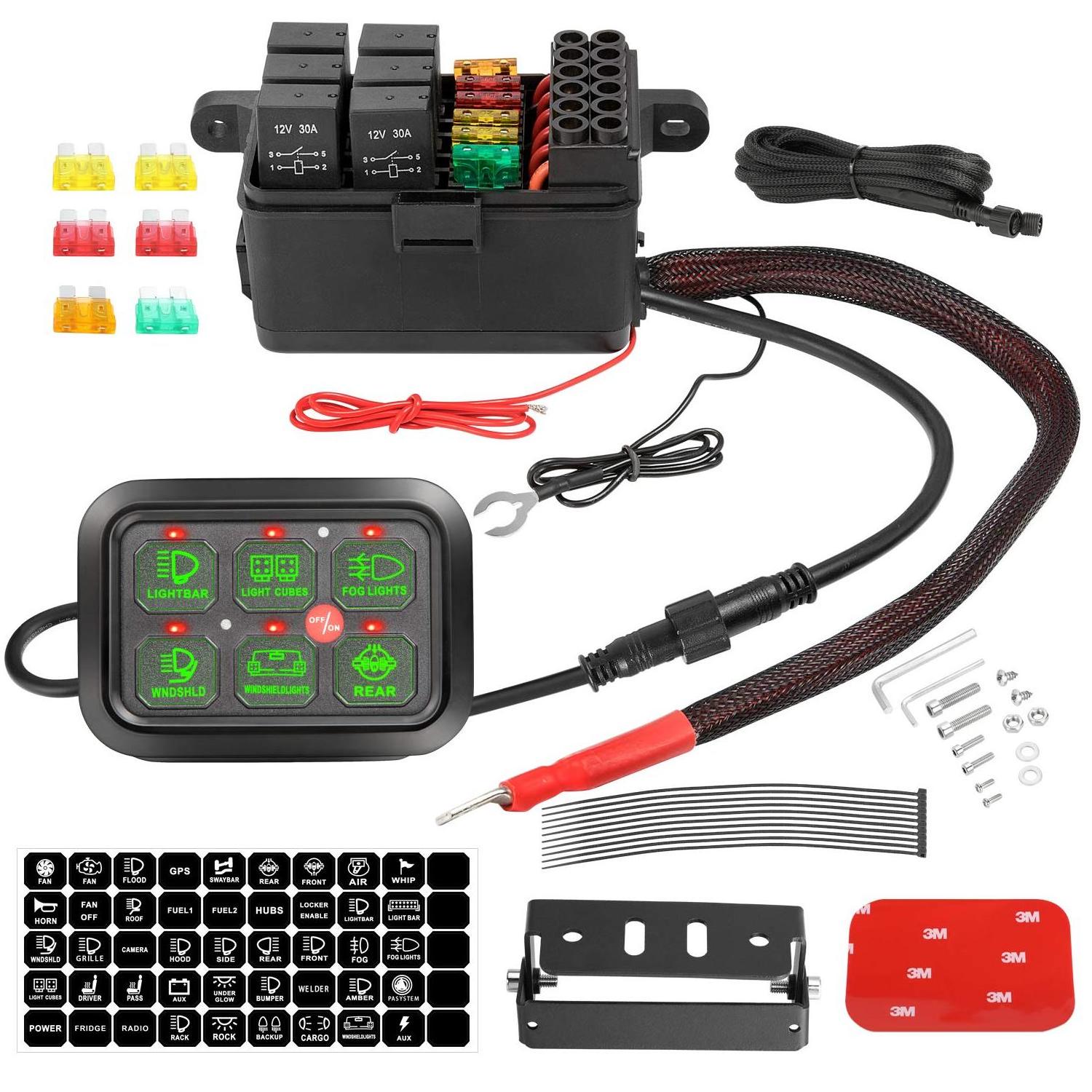 12V  Switch Panel For Car, Partol Universal Electronic Relay System Circuit Control Box LED On-Off Car Switch Panel