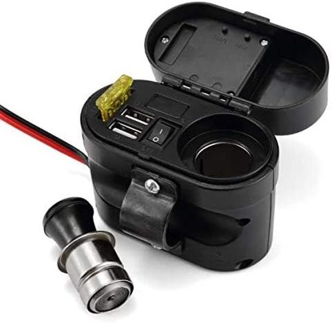 Motorcycle Cigarette Lighter 4 in 1 Waterproof Charger Socket 12V/24V Dual USB Adapter Charger Socket w/ Time Display