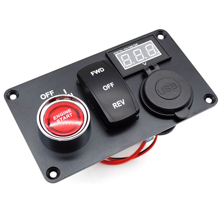 DC 12V Rocker Switch Panel with Forward Reverse QC3.0 Dual USB Charger LED Digital Voltmeter Ignition Switch for Golf Cart