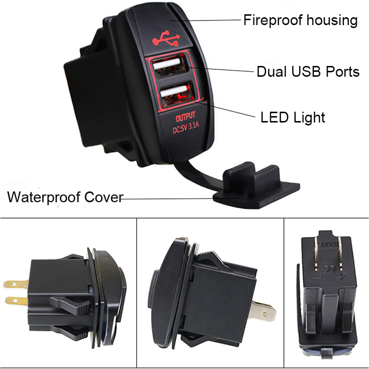 Rocker Switch Style USB Charger Quick Charge 12V Dual USB Charger 5V 3.1A Car Charger Replacement for Rocker Switch Panel