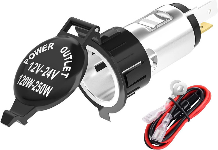 12V Auto Cigarette Lighter Adapter with Waterproof Cover & Extension Cable