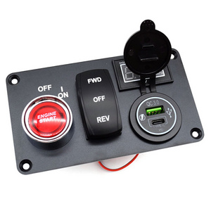 DC 12V Rocker Switch Panel with Forward Reverse QC3.0 Dual USB Charger LED Digital Voltmeter Ignition Switch for Golf Cart