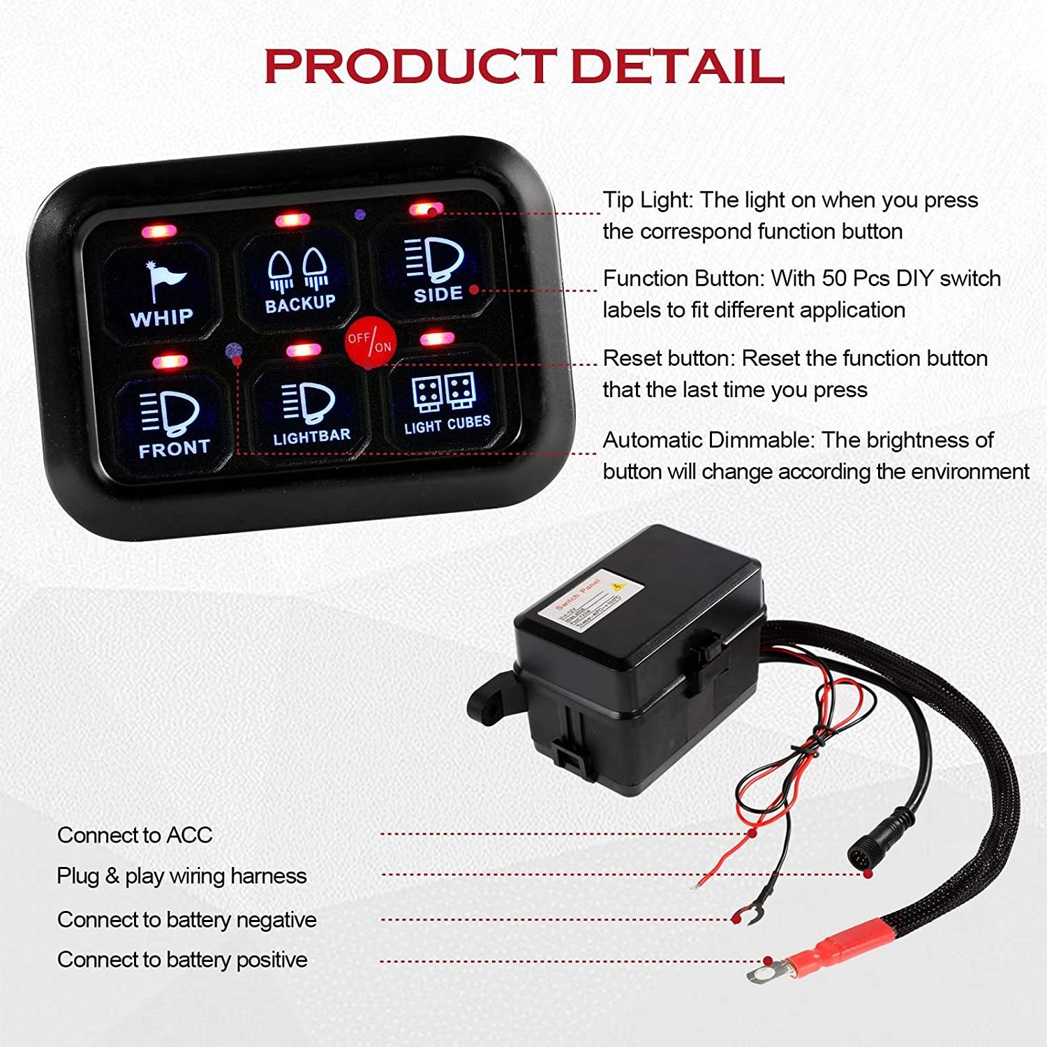 6 Gang Switch Panel For Car, Partol Universal Electronic Relay System Circuit Control Box LED On-Off Car Switch Panel