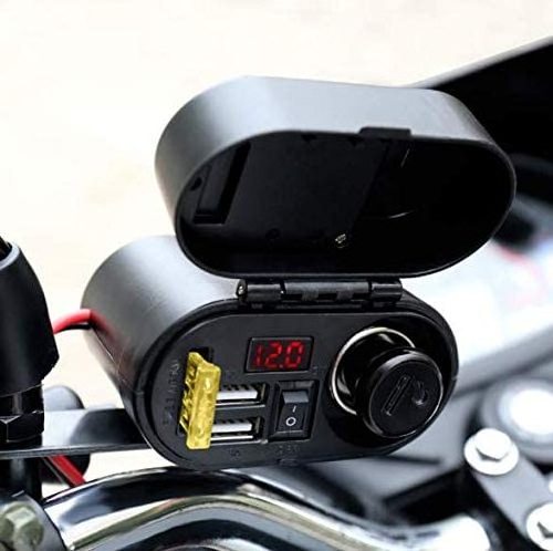 Motorcycle Cigarette Lighter 4 in 1 Waterproof Charger Socket 12V/24V Dual USB Adapter Charger Socket w/ Time Display