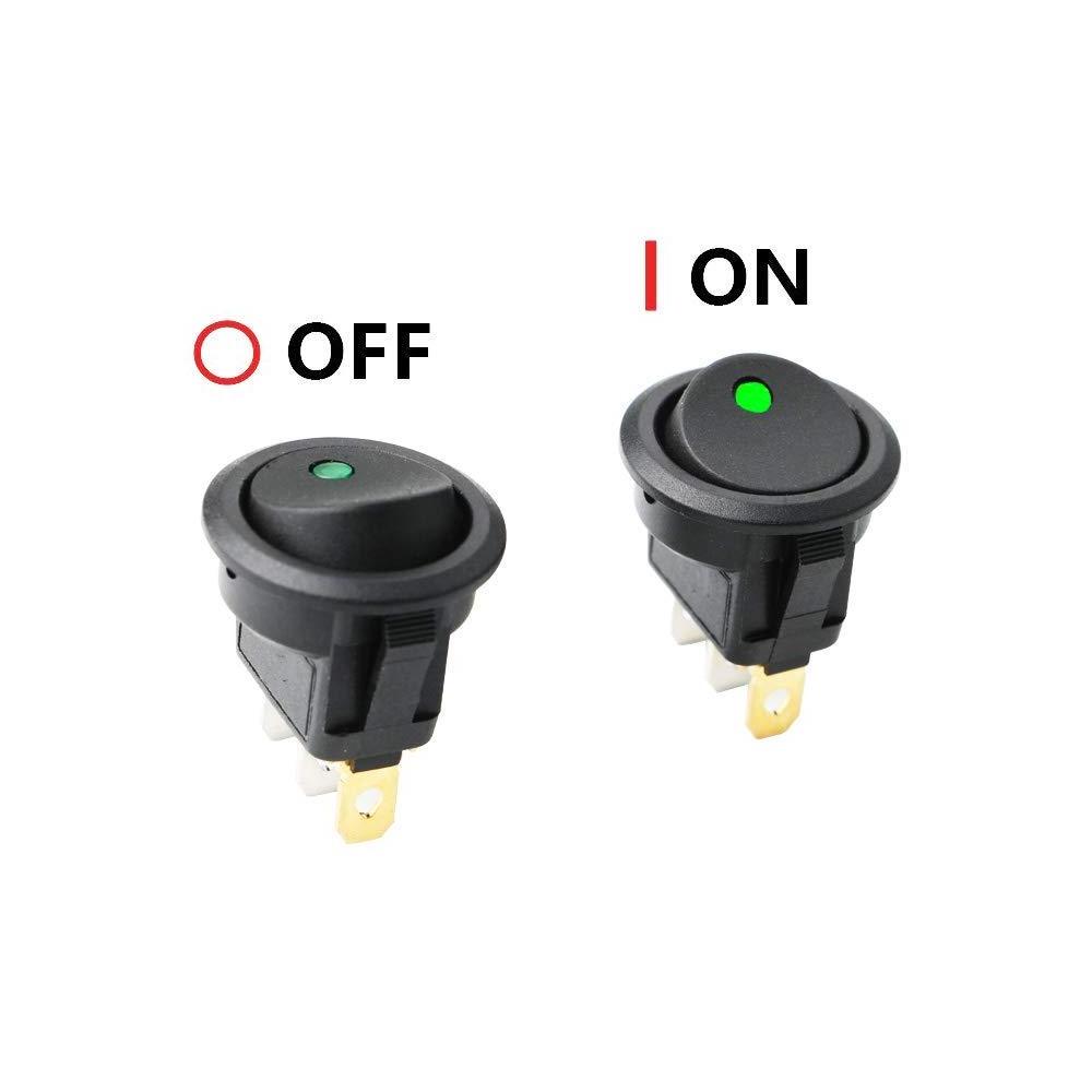 DC 12V 24V Waterproof Electrical on off 2 Position LED Illuminated 3 Pins SPST Round Rocker Switch for Marine Boat RV ATV