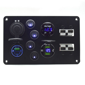 4 Gang Digital Voltmeter ON-OFF Toggle Marine Rocker Aluminum Switch Panel with 50 Amp Anderson Plug USB / Cigarette Socket