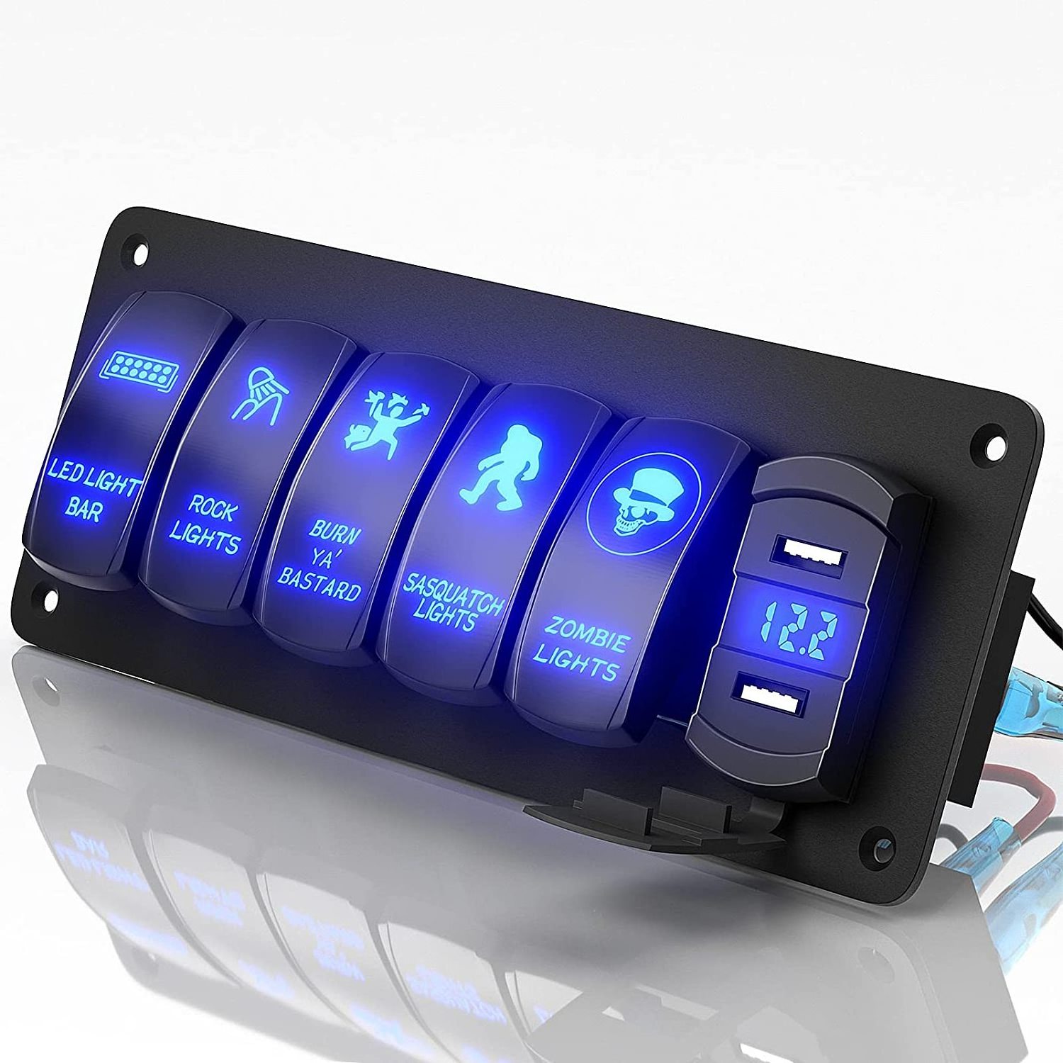 Customize Toggle Rocker Switch Panel with 4.8 Amp Dual USB Charger Voltmeter for Pickup Truck Car UTV Off Road Marine