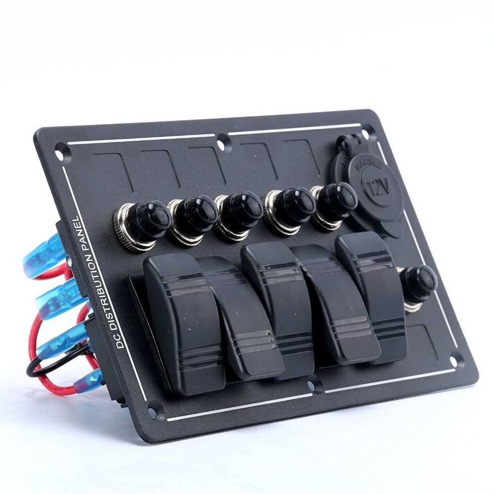 5 Gang Aluminium LED Rocker & CIG Socket & Circuit Breaker Waterproof Marine/boat/rv Switch Panel