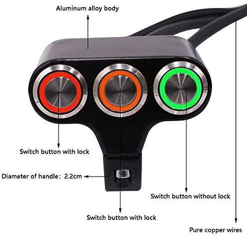 3 Position Aluminum Alloy Motorcycle Switches Handlebar Kill Headlight Switch with Indicator Light Electric Car ATV