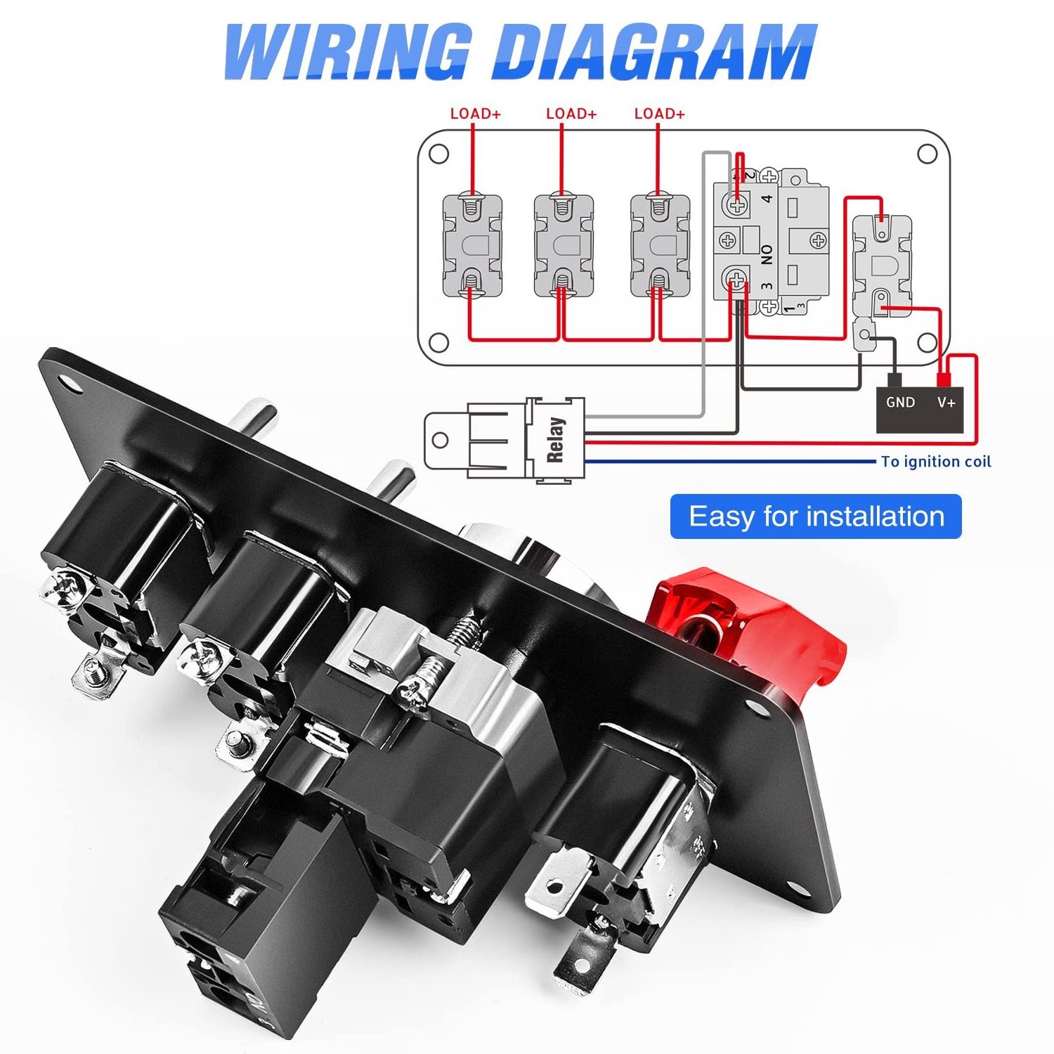 Ignition Start Switch Panel 12V 4 in 1 Rocker Switch with Engine Push Button Toggle Switches with Relay Wiring Harness LED