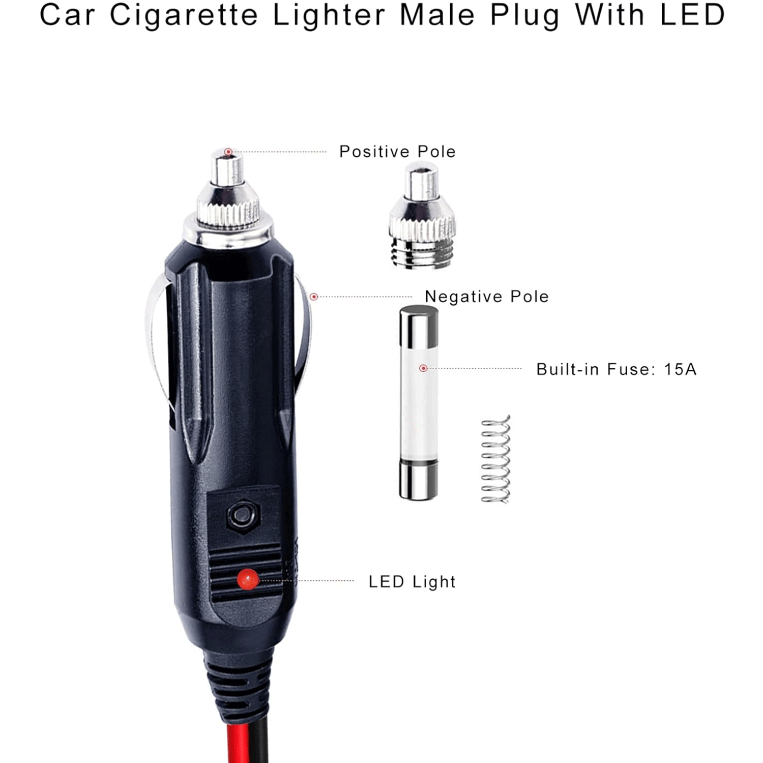 Car Charger Cable 12-24v Male Plug to Female Socket 15A Power Adapter with LED Lights for Air Compressor Tire Pump Cooler Fridge