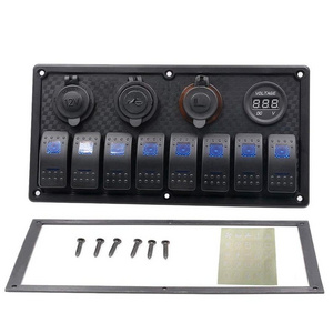 8 Gang Rocker Switch Panel with 5V charger socket and Voltmeter for Marine Boat Car Vehicles