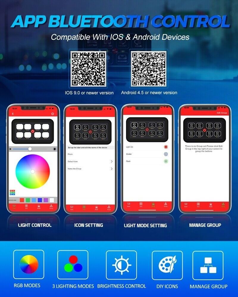 RGB 8 Gang Auxiliary Switch Panel Multifunction APP Control