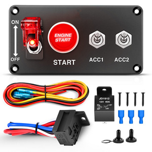 Ignition Start Switch Panel 12V 4 in 1 Rocker Switch with Engine Push Button Toggle Switches with Relay Wiring Harness LED