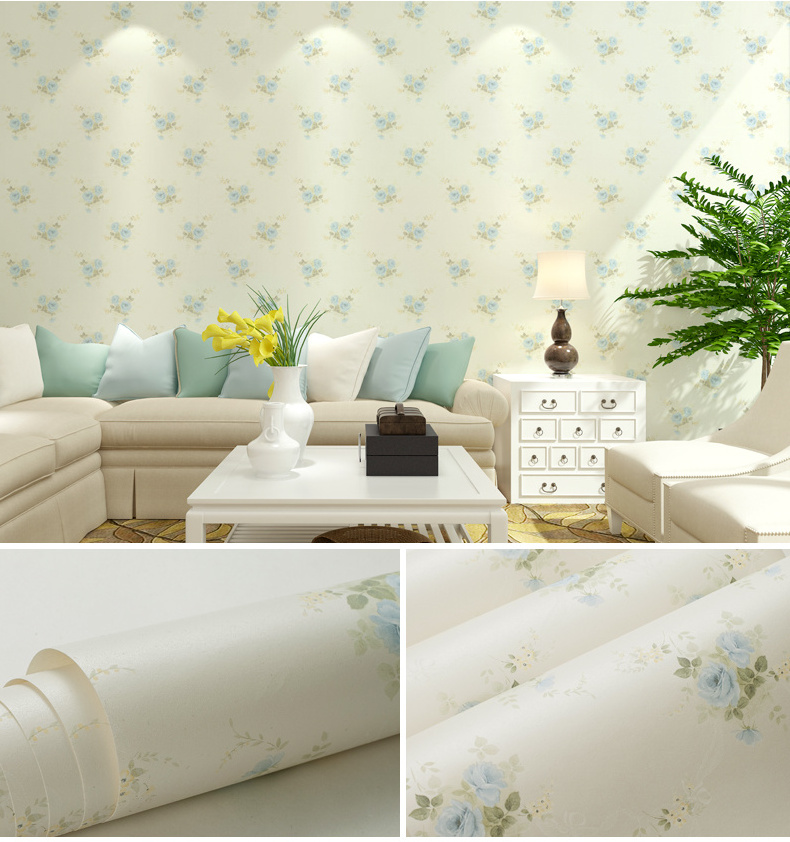 Blue Roses Design Non-woven Room Wallpaper for Girls