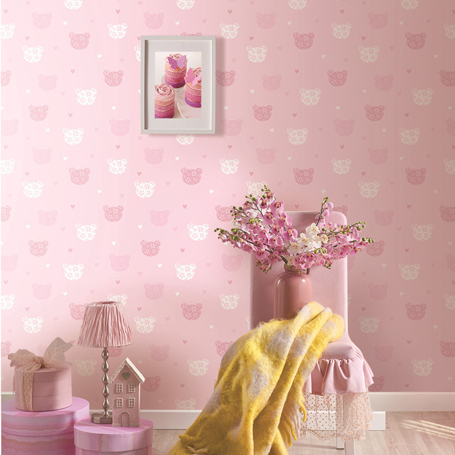 Pink Lovely Design Non-woven Bedroom Wallpaper for Girls