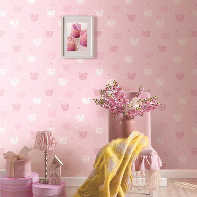 Pink Lovely Design Non-woven Bedroom Wallpaper for Girls