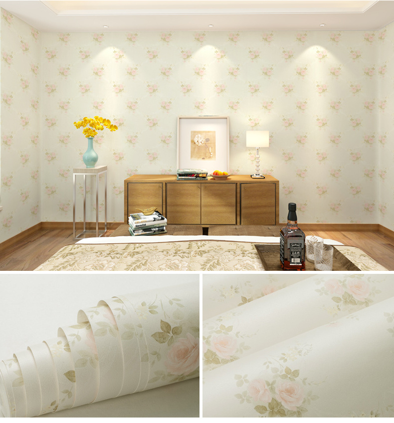 Blue Roses Design Non-woven Room Wallpaper for Girls