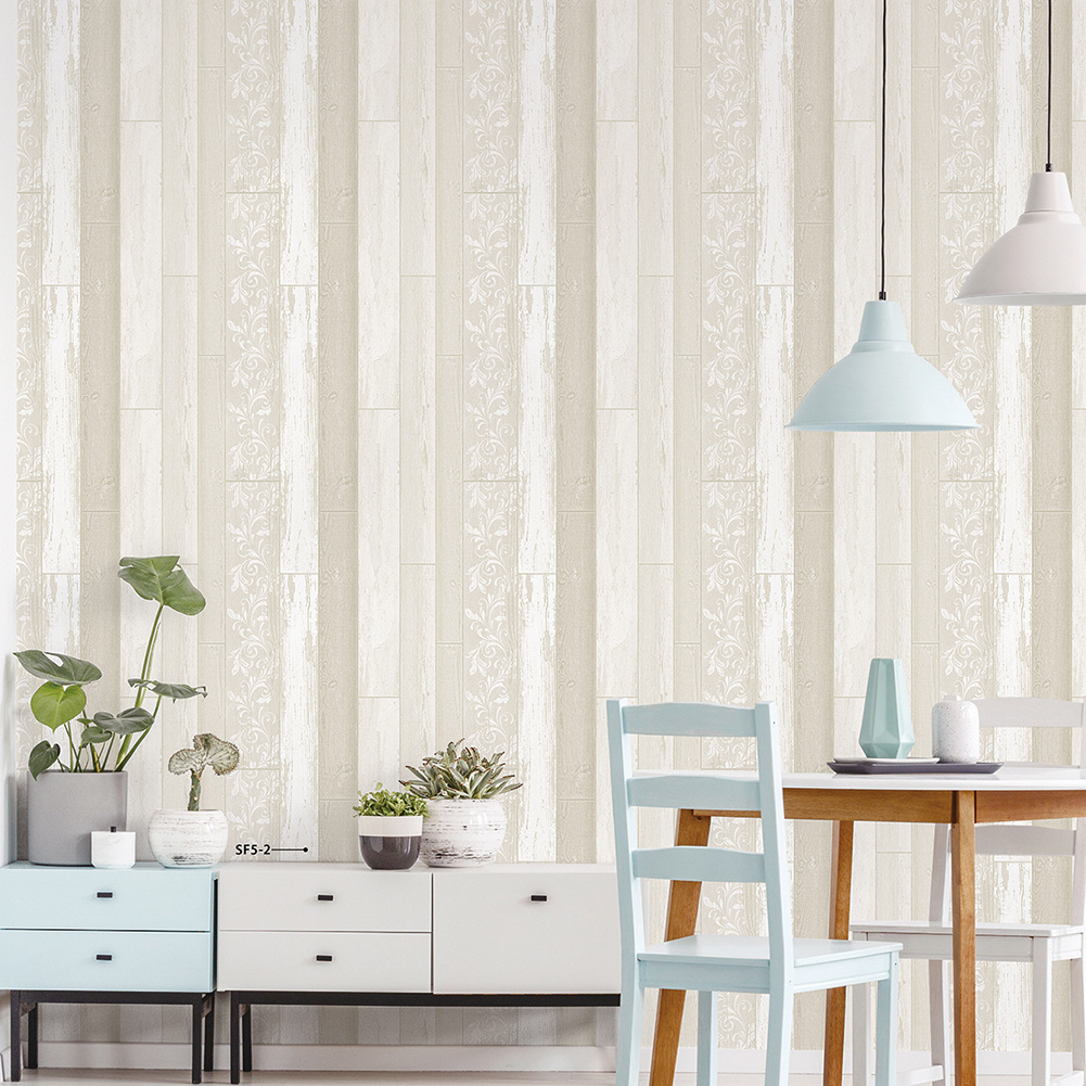 Vintage Wood Board Design Vinyl Wall Paper Living Room Wallpaper