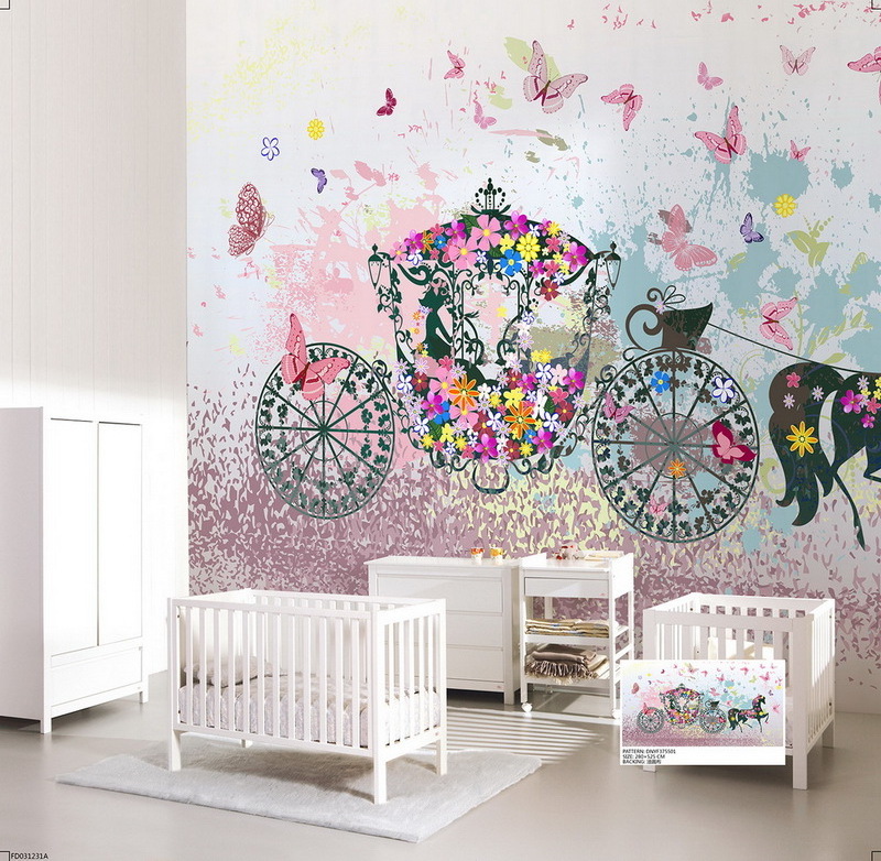 Lovely Design Canvas Backing Digital Printing Girl Wallpaper