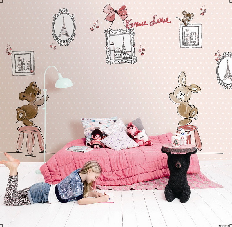 Lovely Design Canvas Backing Digital Printing Girl Wallpaper