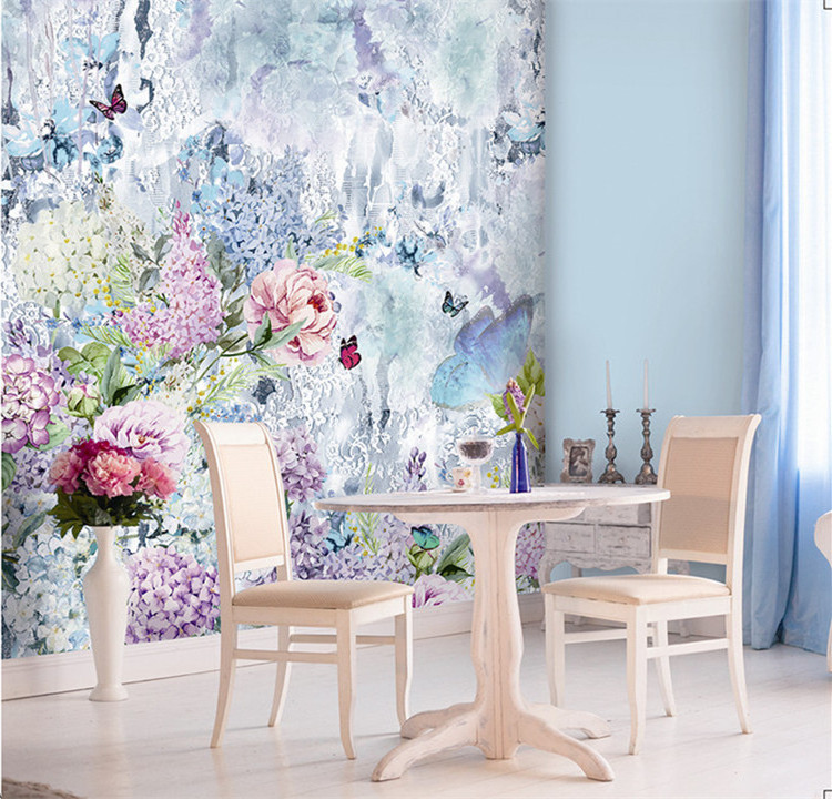 Floral Design Digital Printing Non-woven Mural Wallpaper 3D