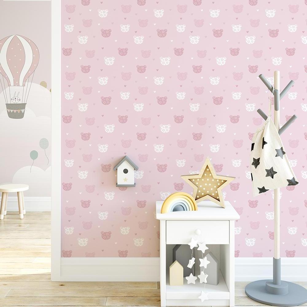 Pink Lovely Design Non-woven Bedroom Wallpaper for Girls