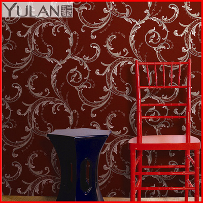 Scroll Design Non-woven Red Designer Wallpaper