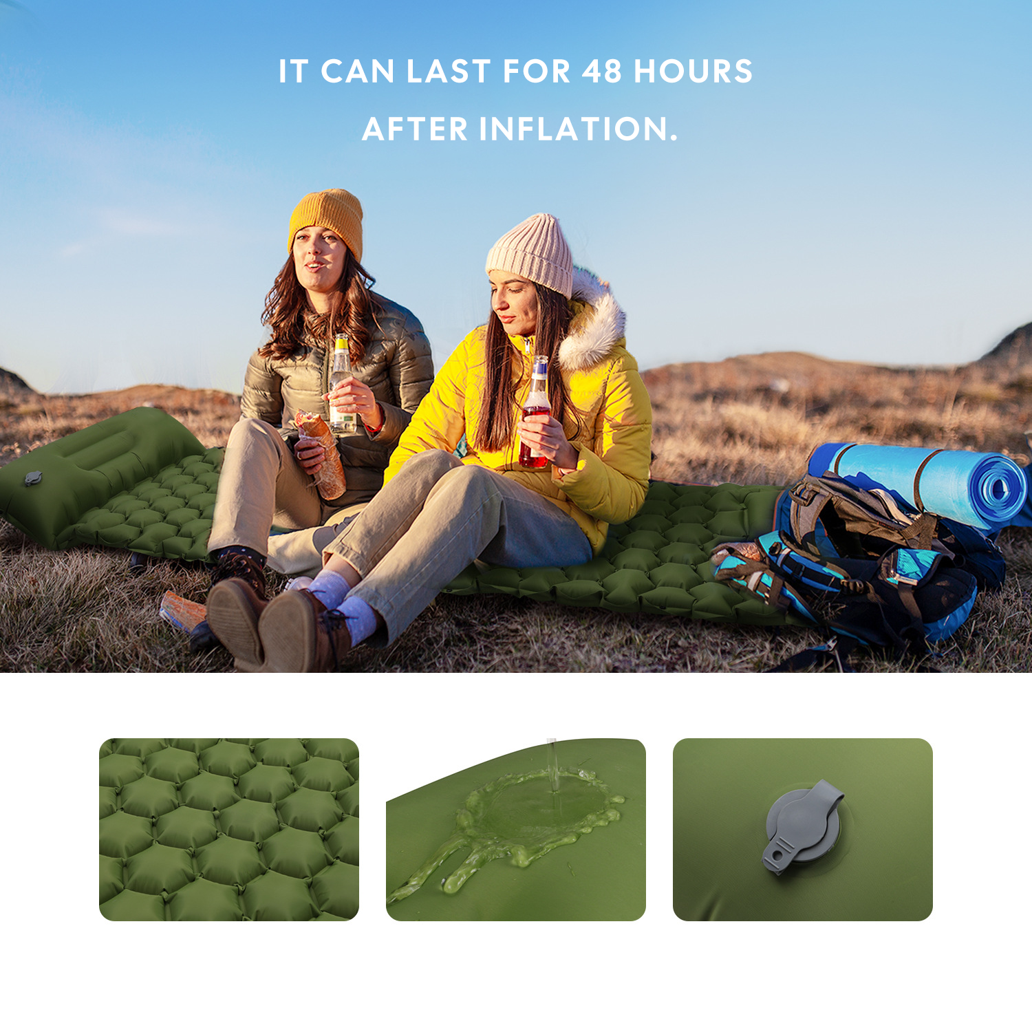 Sleeping Pad Foldable Thickening Self-Inflating Tent Portable Lightweight Camping Inflatable Sleeping Pad with Pillows